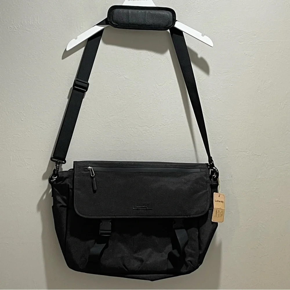 LUBARDY Black Waterproof Laptop Briefcase Satchel Shoulder Travel 15” X 13”